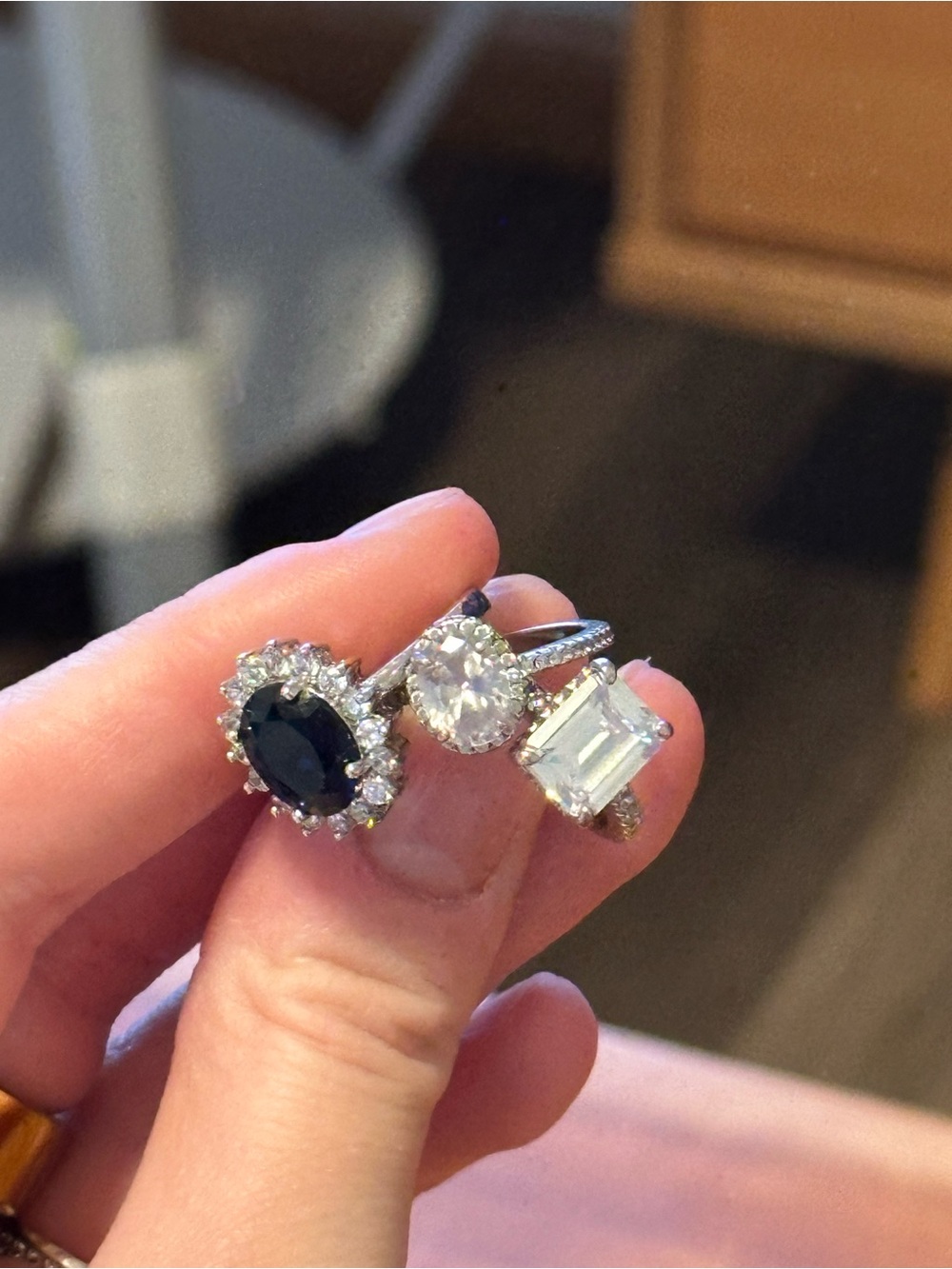 Silver Cocktail Rings Set with Sapphire & Cubic Zirconia